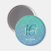 Sweet 16 Blauwgroen Blue Glitter Party Favor Magneet (Voorkant / Achterkant)