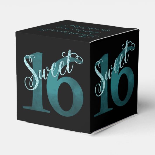 Sweet 16 | Blauwgroen groene grunge en faux glitte Bedankdoosjes (Achterkant)