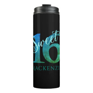 Sweet 16 Blauwgroen groene grunge en faux glitte Thermosbeker