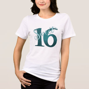 Sweet 16 Blauwgroen groene grunge en faux glitte Tri-Blend Shirt