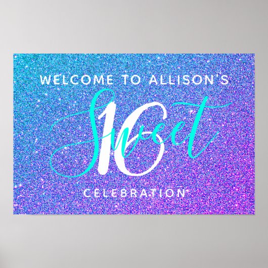 Sweet 16 Blauwgroen Paarse Glitter Welcome Persona Poster (Voorkant)