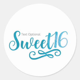 Sweet 16 Blauwgroen & Wit Verjaardagsfeestje Favor Ronde Sticker
