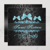 Sweet 16 Bleu & Black Bow Invitation d'anniversair (Devant / Derrière)