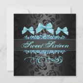 Sweet 16 Bleu & Black Bow Invitation d'anniversair (Devant)