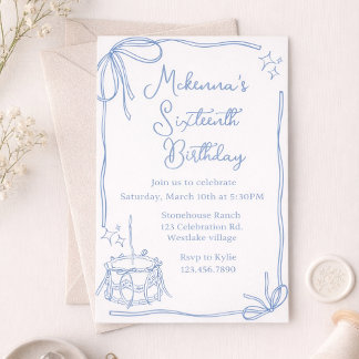 Sweet 16 Blue Bow Birthday Invitation – Elegant
