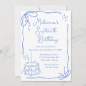 Sweet 16 Blue Bow Birthday Invitation – Elegant  (Devant)