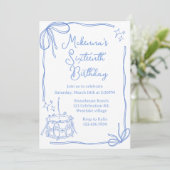 Sweet 16 Blue Bow Birthday Invitation – Elegant  (Debout devant)