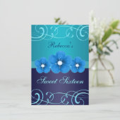 Sweet 16 Blue Flower & Tiara Invitation d'annivers (Debout devant)