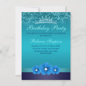 Sweet 16 Blue Flower & Tiara Invitation d'annivers (Dos)