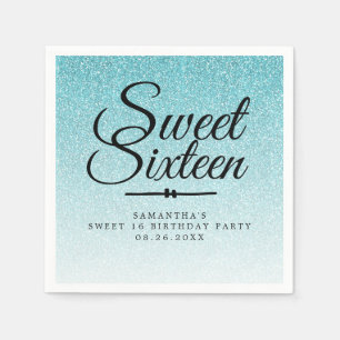 Sweet 16 Blue Glitter Ombre Custom 16th Birthday Servet