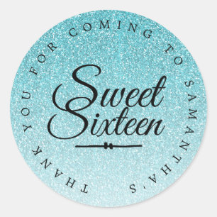 Sweet 16 Blue Glitter Ombre - Hartelijk dank voor  Ronde Sticker