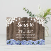 Sweet 16 Blue Hydrangea Flowers String Lights Kaart (Staand voorkant)