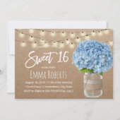 Sweet 16 Blue Hydrangea String Lights Rustic Kraft Kaart (Voorkant)
