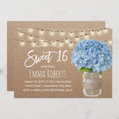 Sweet 16 Blue Hydrangea String Lights Rustic Kraft Kaart (Voorkant / Achterkant)