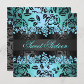 Sweet 16 Blue Rose Design Invitation d'anniversair (Devant / Derrière)