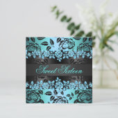 Sweet 16 Blue Rose Design Invitation d'anniversair (Debout devant)