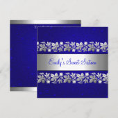 Sweet 16 Blue Silver Floral Love Birthday Party Kaart (Voorkant / Achterkant)