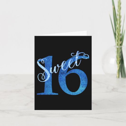 Sweet 16 | Blue Waterverf en Faux Glitter Party Bedankkaart (Voorkant)