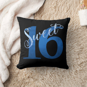 Sweet 16 Blue Waterverf en Faux Glitter Party Kussen