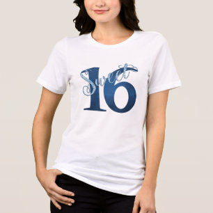 Sweet 16   Blue Waterverf en Faux Glitter Party Tri-Blend Shirt
