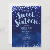 Sweet 16 Blue Winter Wonderland Starry Invitations (Devant)