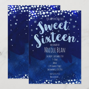 Sweet 16 Blue Winter Wonderland Starry Invitations Kaart