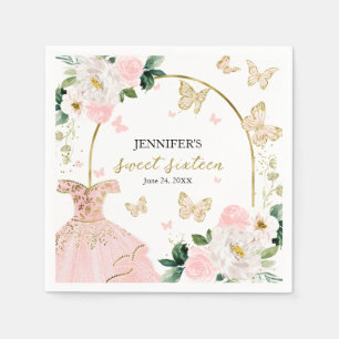 Sweet 16 Blush Floral Pink Dress Butterfly Servet