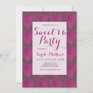 Sweet 16 Blush Pink en Magenta glitter Uitnodiging