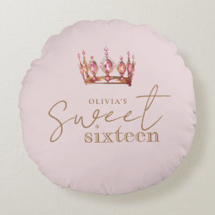 Sweet 16 Blush roze en gouden verjaardag Rond Kussen