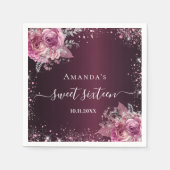 Sweet 16 bordeaux roze bloemen naam script servet (Voorkant)