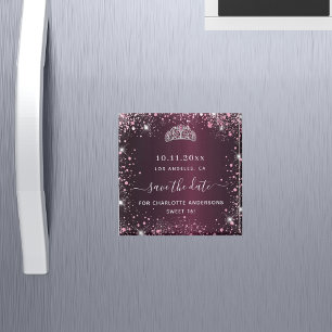 Sweet 16 bordeauxroze tiara save the date magneet