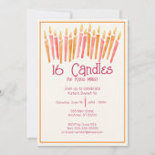 Sweet 16 bougies roses Invitation (Devant)