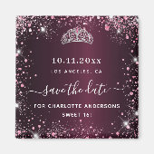 Sweet 16 Bourgogne roze tiara redt de datum Magneet (Voorkant)