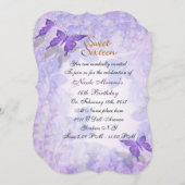 Sweet 16 boutons-papillons violets invitation (Devant / Derrière)