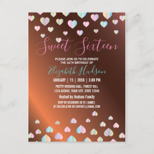 Sweet 16 Bronze Invitation with Colorful Speckles Aankondigingskaart