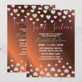 Sweet 16 Bronze Invitation with Colrful Speckles Aankondiging (Voorkant / Achterkant)