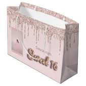 Sweet 16 bruine roze glitter aangepast roos goud groot cadeauzakje (Achterkant Gekanteld)