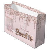 Sweet 16 bruine roze glitter aangepast roos goud groot cadeauzakje (Voorkant Gekanteld)
