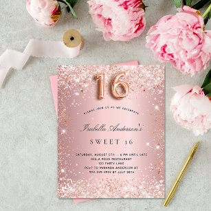 Sweet 16 bruine roze roze roze roze glitter budget flyer