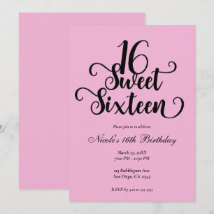 Sweet 16 Bubblegum Pink & Black Birthday Party Kaart