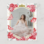 Sweet 16 Budget foto uitnodiging rode vlinder (Achterkant)