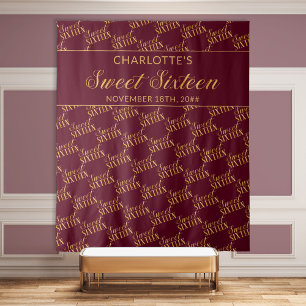 Sweet 16: Burgundy and Gold Birthday Party Backdro Wandkleed