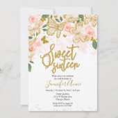 Sweet 16 Butterfly Invitation Blush Floral Gold (Devant)