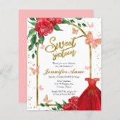 Sweet 16 Butterflys Rood Budget Uitnodiging (Voorkant / Achterkant)