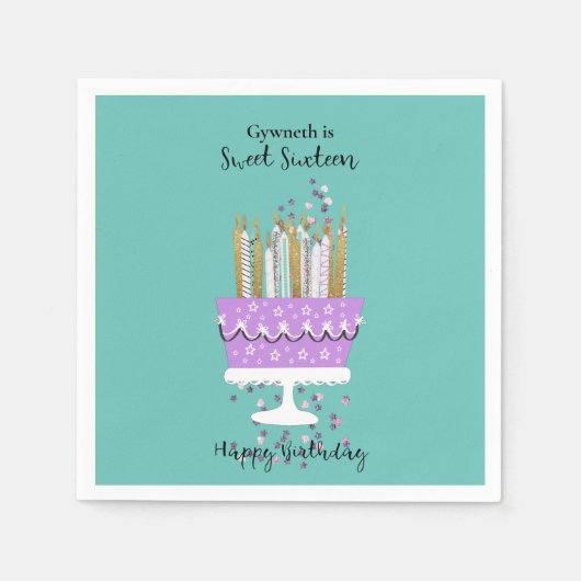 Sweet 16 Cake en Candles Birthday Napkin Servet (Voorkant)