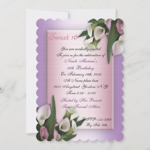Sweet 16 calla lily invitation d'anniversaire élég