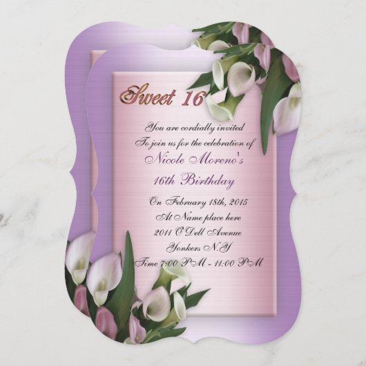 Sweet 16 calla lily invitation d'anniversaire élég (Devant / Derrière)