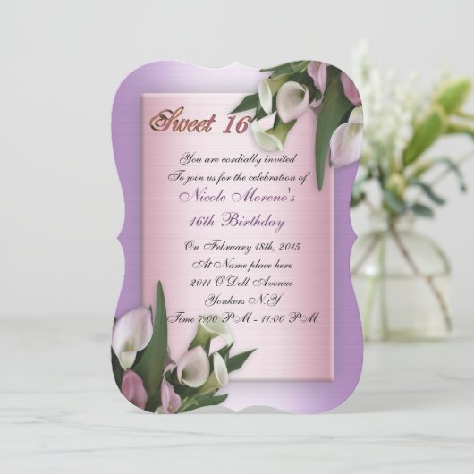 Sweet 16 calla lily invitation d'anniversaire élég (Debout devant)