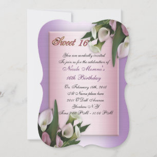 Sweet 16 calla lily invitation d'anniversaire élég