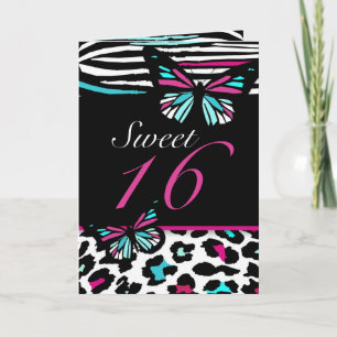 Sweet 16 Card Butterfly, Leopard & Zebra Print
